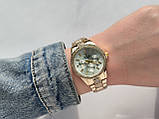 Металевий жіночий наручний годинник Rolex (ролекс) золотистий з срібним, камінчики навколо, дата - код 2533b, фото 3