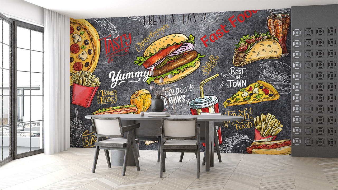 Фотошпалери самоклейна плівка Oracal, на стіну кімнати підлітка, ідея декору для закладу «Смак вуличної їжі», фото 1