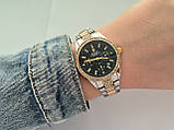 Металевий жіночий наручний годинник Rolex (ролекс) срібло-золото з чорним, камінчики навколо, дата - код 2531b, фото 3