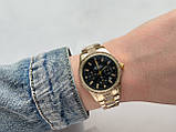 Металевий жіночий наручний годинник Rolex (ролекс) золотистий з чорним, камінчики навколо, дата - код 2532b, фото 3