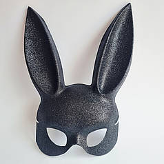 Маска зайчик Playboy чорна з блискітками, 30х17 см