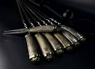 Шампура на подарунок з вилкою у сагайдаку Nb Art "Козаки" 7 предметів