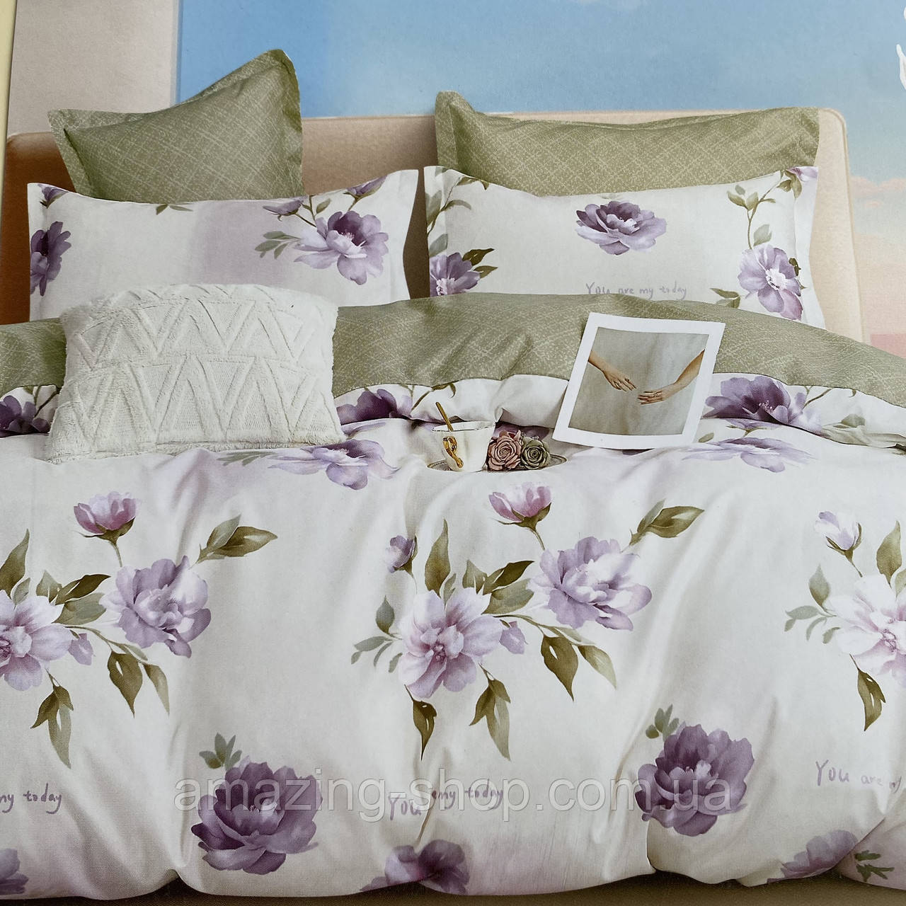 Євро комплект постільної білизни 180*200+20см з простирадлом на гумці Постільна білизна з фланелі євро розмір, фото 1