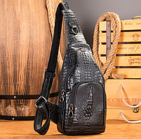 Чоловіча шкіряна сумка на груди (слінг) Leather Collection (9076) black