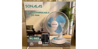 Вентилятор портативний SONALAS SL662 сонячна панель 2 LED-лампи 2 швидкості автоповернення 6 Вт USB 9V/4500 мА·год