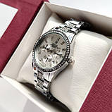 Металевий жіночий наручний годинник Rolex (ролекс) сріблястого кольору, камінчики навколо, дата - код 2534b, фото 4