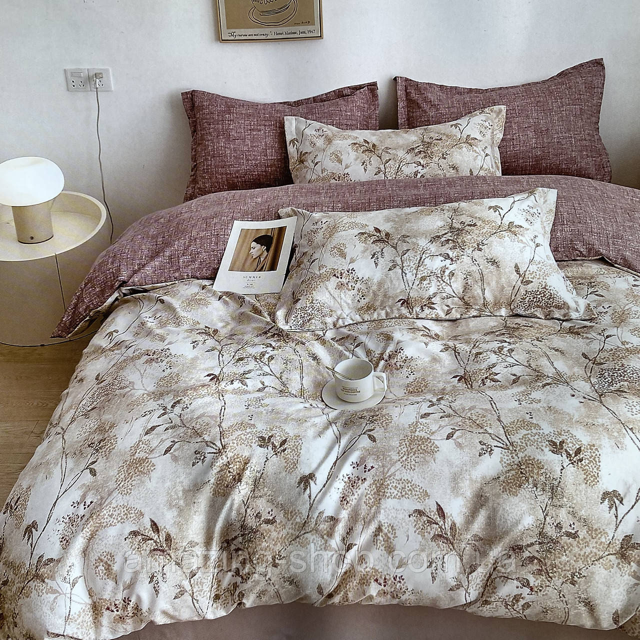 Сімейний комплект постільної білизни з простирадлом на резинцы з фланелі, дві підковдри, фото 1