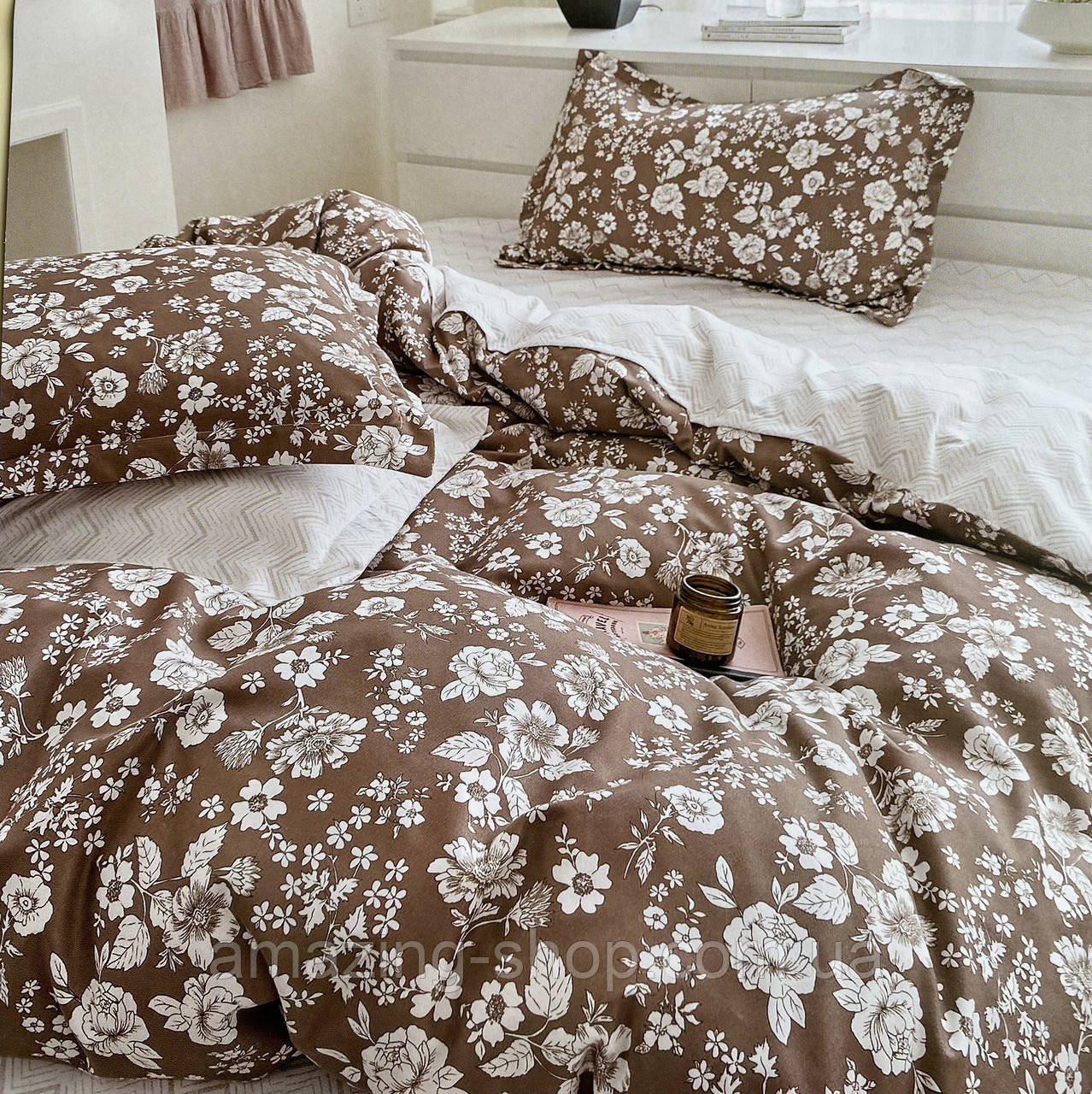 Євро комплект постільної білизни 180*200+20см з простирадлом на гумці Постільна білизна з фланелі євро розмір, фото 1
