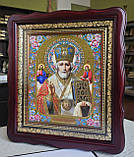 Ікона Святий Микола Чудотворець у темному дерев'яному фігурному кіоті під склом, розмір кіота 32×28, сюжет 20×24, фото 2