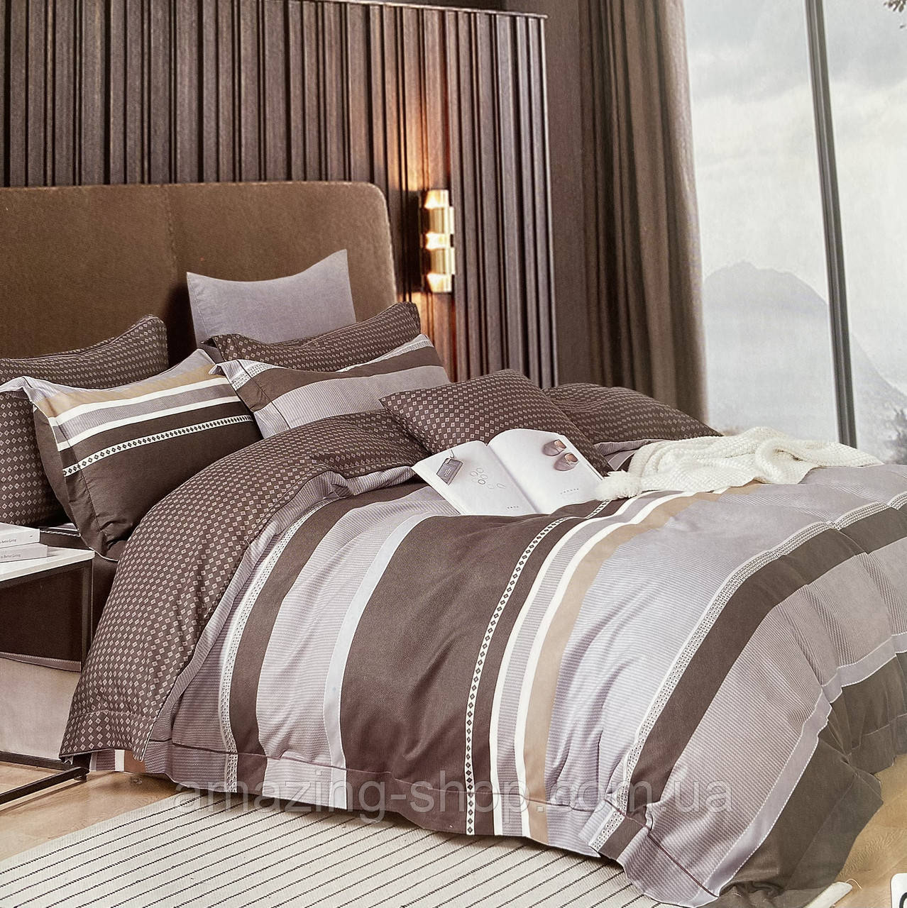 Євро комплект постільної білизни 180*200+20см з простирадлом на гумці Постільна білизна з фланелі євро розмір, фото 1