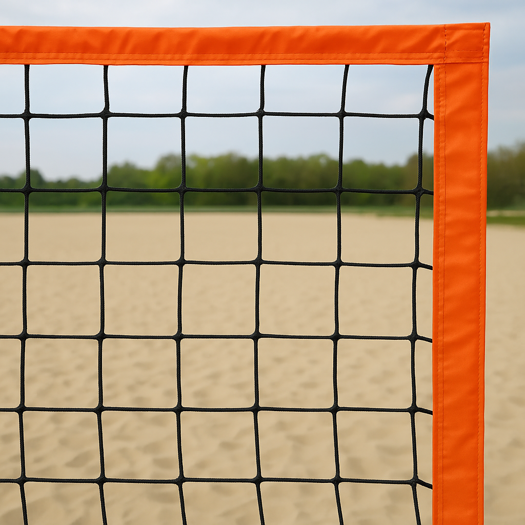 Сітка волейбольна пляжна без-вузлова «Євро Еліт», сітка для пляжного волейболу, чорно-помаранчева, фото 1