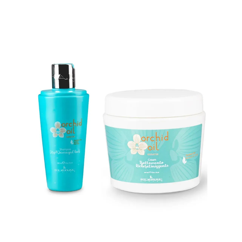 Набір для догляду за волоссям Kleral KS ORCHID OIL KERATIN NEW!!: Шампунь DRY AND DAMAGED HAIR 300 мл + Маска 500 мл