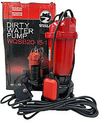 Насос фекальний WISLA WQSB 20-15-1,1 з ножем Фрезою, чавун 2" з поплавцем 1,1 кВт, 18м3ч, H=15М, Польща