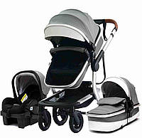 Коляска дитяча 3в1 сіра з ЕКО шкіра Коляска дитяча автокрісло