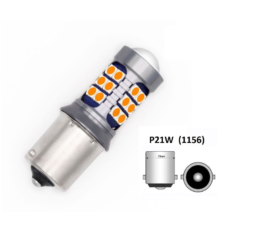 P21W (1156) BA15S з лінзой12V Габарити, LED лампочка (Жовтий), фото 1