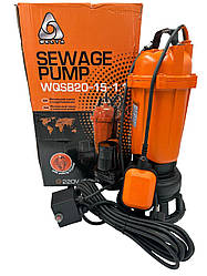 Насос фекальний DELTA WQSB 20-15-1,1 з ножем Фреза, чавун 2" з поплавцем 1,1 кВт, 18м3ч, H=15М, Польща