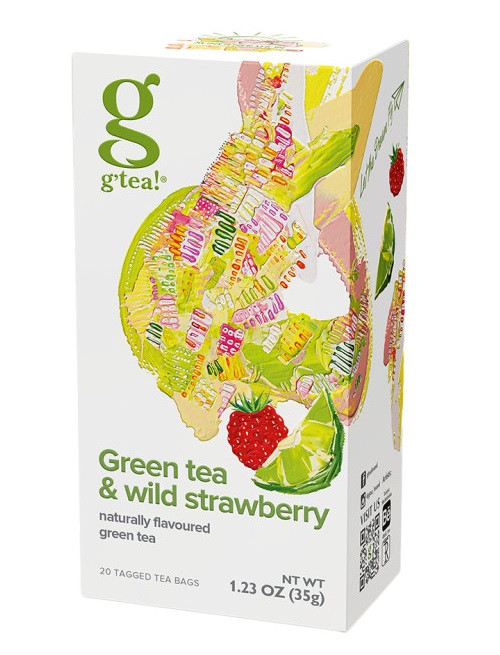 Зелений чай g'tea Green Tea & Wild Strawberry з суницею та лимоном 20 пакетиків, фото 1