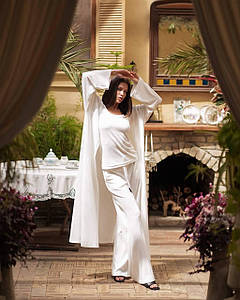 Білий костюм Poliit з тонкого в’язаного трикотажу 36,38 розміри— кардиган, майка і штани