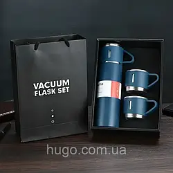 Термос із вакуумною ізоляцією 3в1, +3 чашки 500 мл, Vacuum Flask Set, Синій / Подарунковий набір термос, три чашки