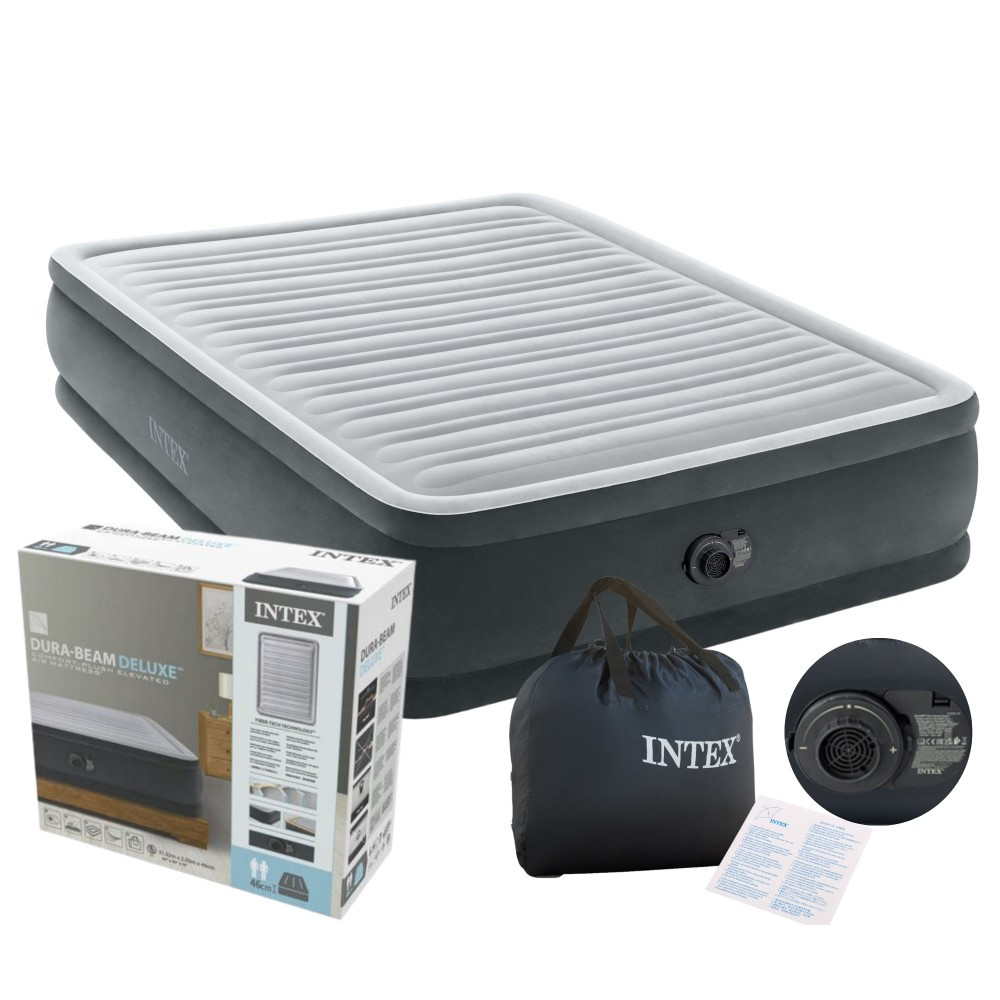 Надувне двоспальне ліжко Intex  64414 з електронасосом (203×152×46 см)