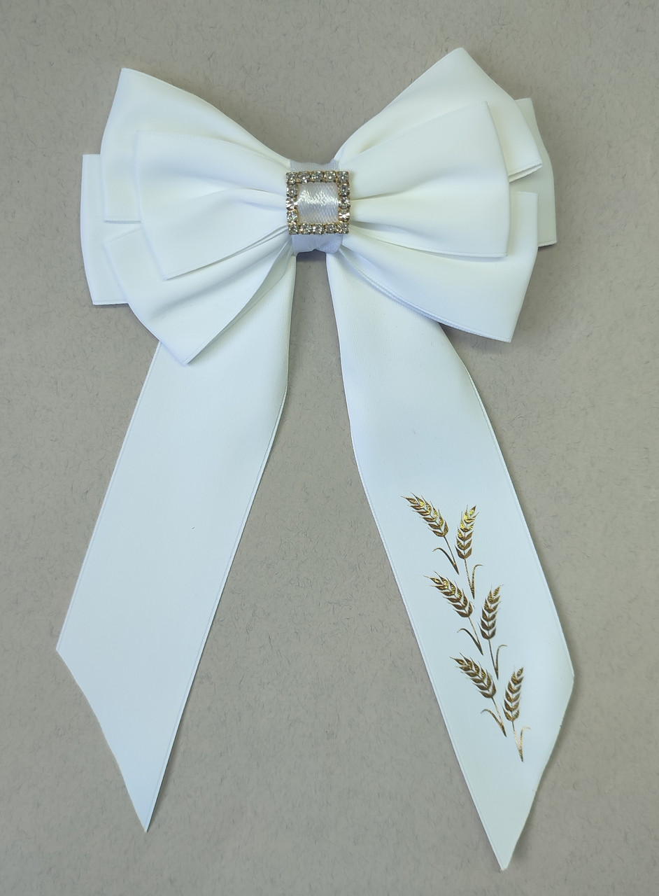 Бант випускника На випуск випускний Бант білий з колосками Перший дзвоник Останній дзвоник Випускниця, фото 1