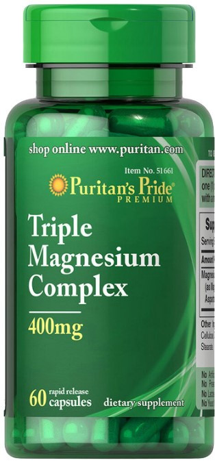 Мінерали Puritan's Pride Магній Triple Magnesium Complex 400 mg 60 капсул, фото 1