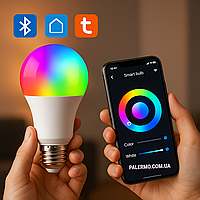 Розумна лампочка E27 LED Smart Bulb RGB Bluetooth різнокольорова смарт лампа 15 Вт з керуванням у додатку Tuya