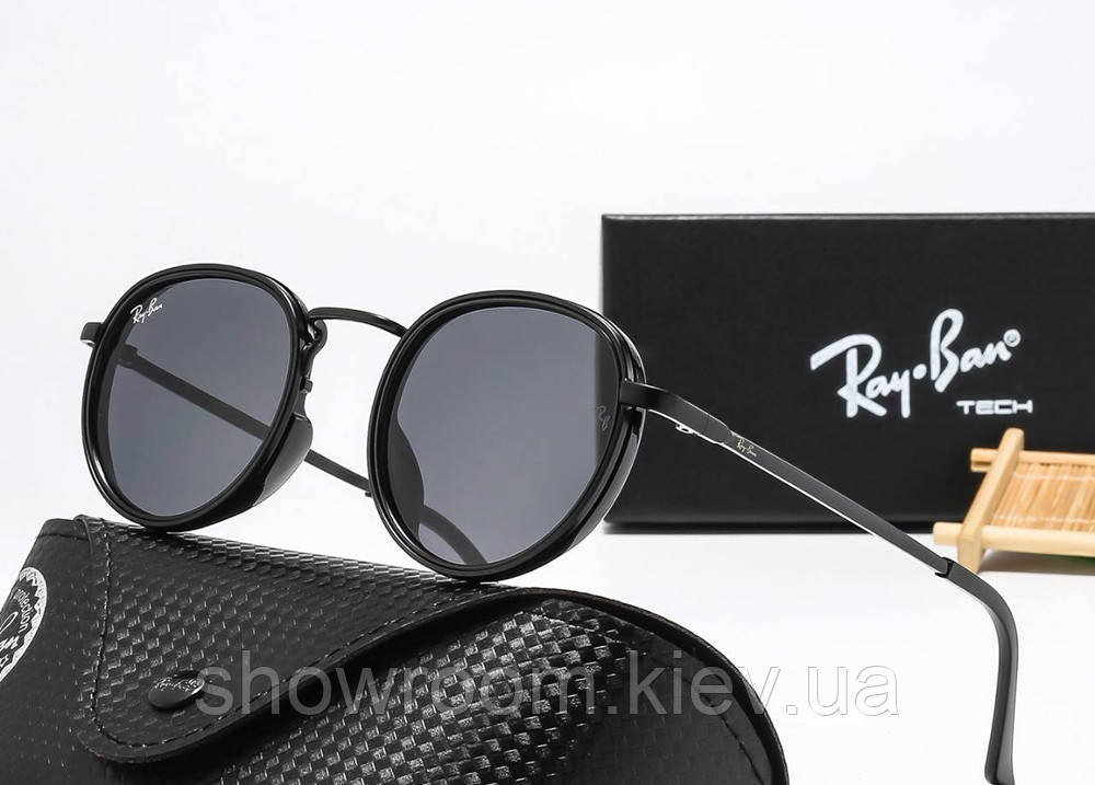 Чоловічі брендові сонцезахисні круглі окуляри Ray ban Round 28754-1, фото 1