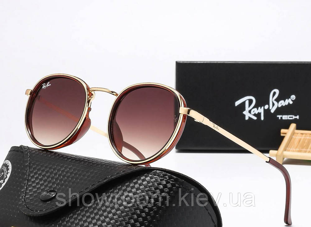 Чоловічі брендові сонцезахисні круглі окуляри Ray ban Round 28754-3, фото 1