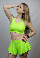 Комплект для гімнастики для дівчинки спортивний топ та подвійні шорти в салатовому кольорі Ніка р. 26-44