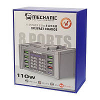 Зарядна станція з індикацією параметрів заряджання Mechanic V- Power 8 Pro 110 W (6 USB 2.4 А/1 USB QC 3A/1 Type