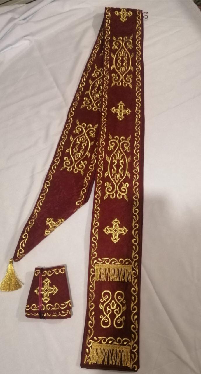 Орар вишитий бордовий, тканина алоба №4