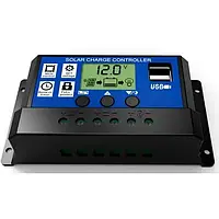 Контроллер заряда солнечных панелей 10А, 12/24В, ШІМ з екраном та USB