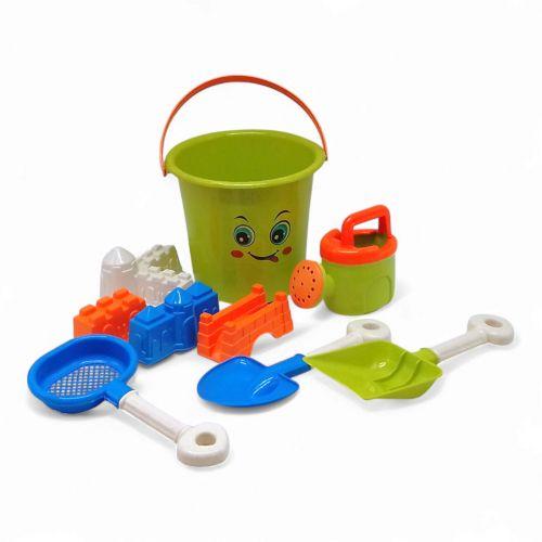 Пісочний набір  - відро, лопатка, граблі, сито, лійка, формочки, фото 1
