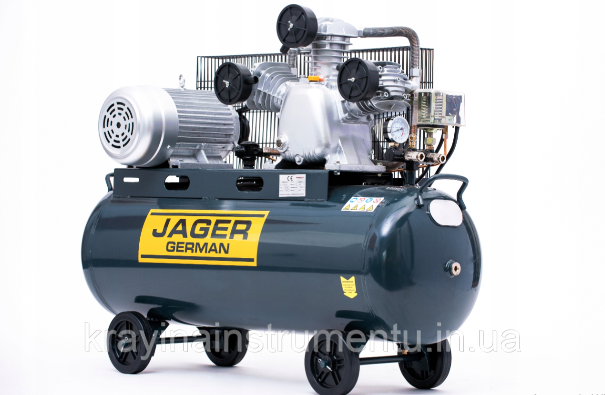 Компресор масляний повітряний ремінний Jager ( 100 л / 10 бар / 3 кВт / 540 л/хв) 3-поршневий