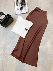 Жіноча стильна шовкова спідниця- міді на гумці 257 Розміри 42- 54