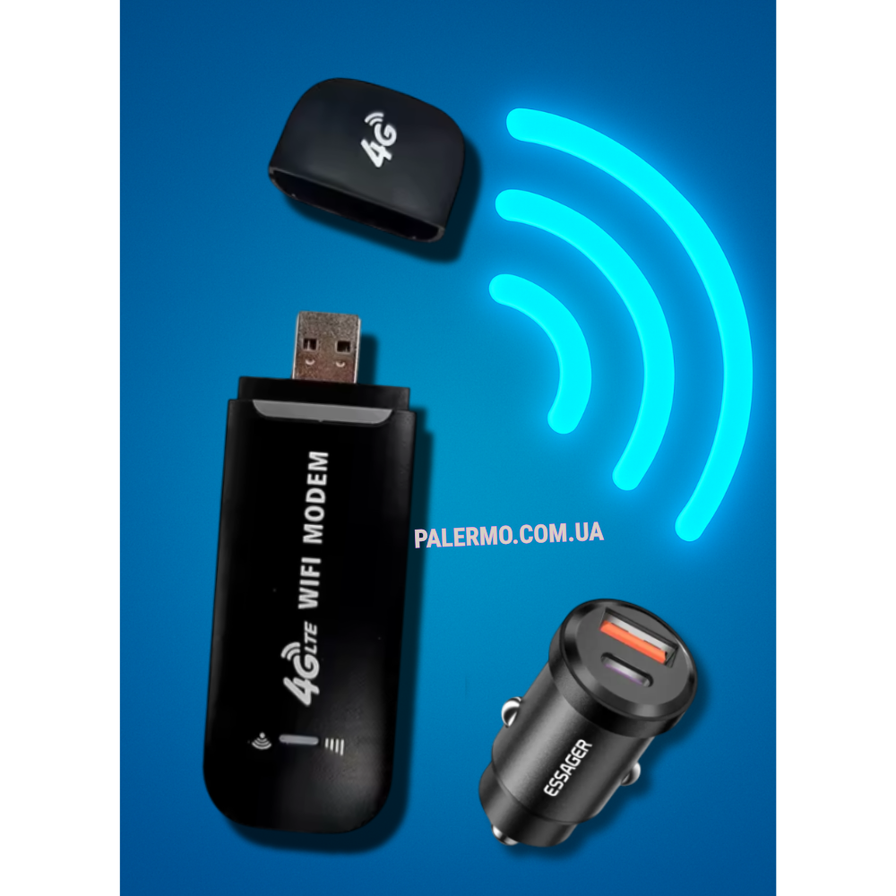 4g модем з WiFi роутером LTE мобільний вай фай роутер для сім-карти + адаптер USB Type C в прикурювач авто