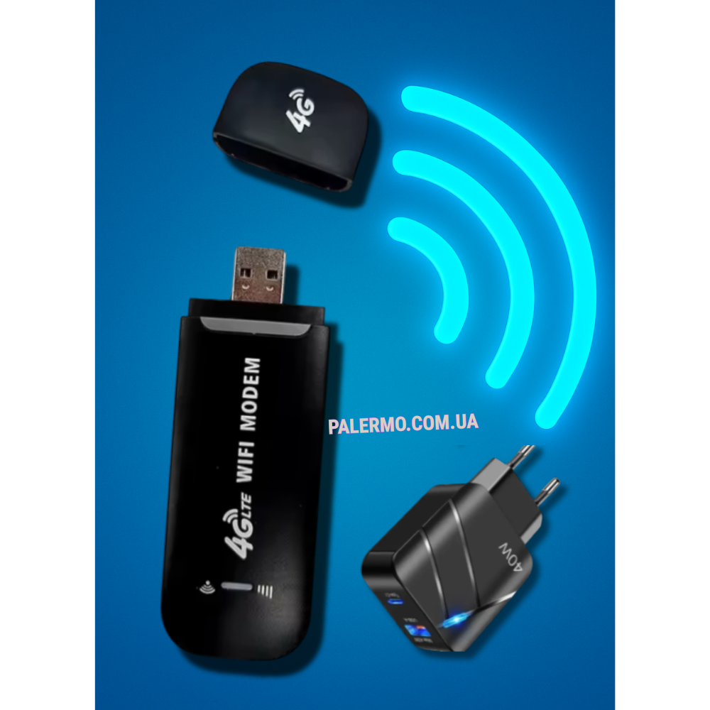 4g модем WiFi LTE кишеньковий мобільний Вай Фай роутер маршрутизатор під сім-карту + блочок USB Type C 40 Вт