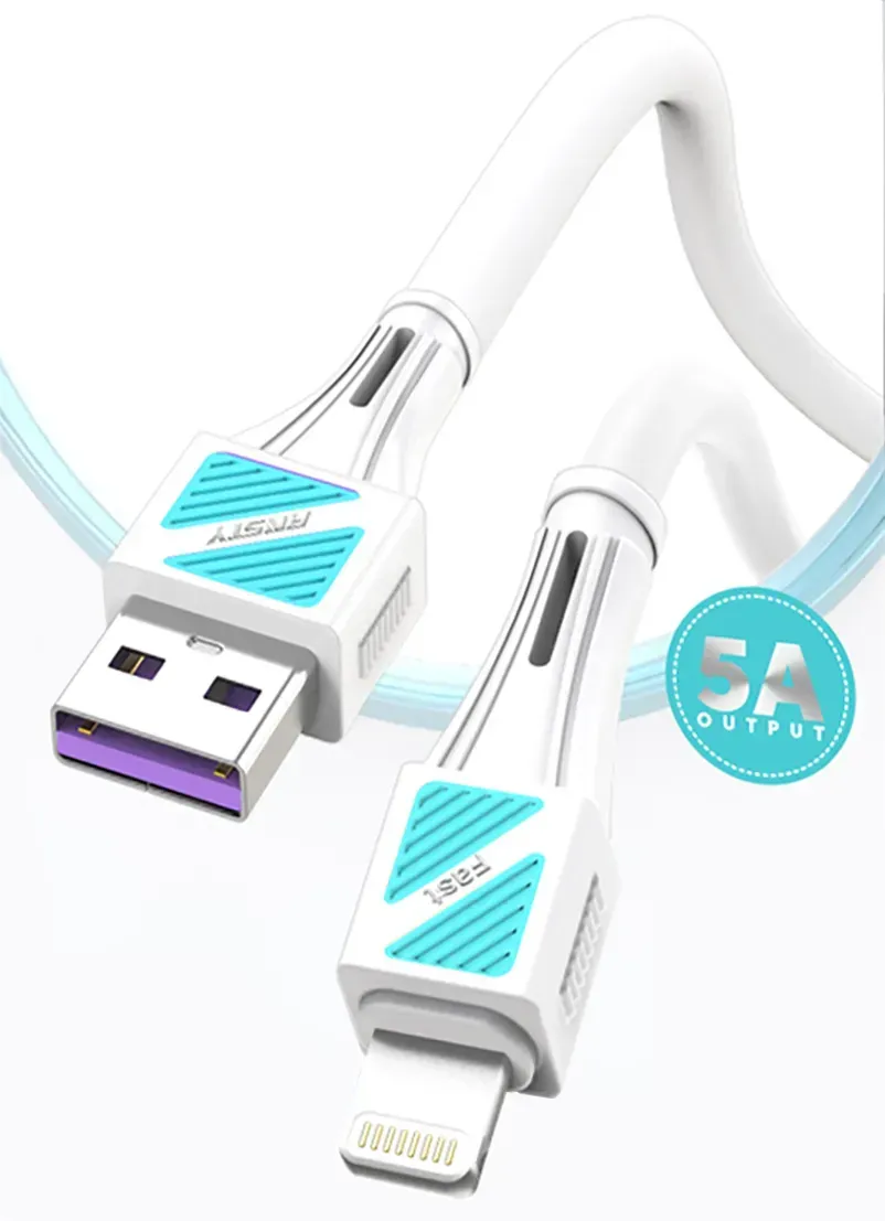 Кабель ANSTY Z-035-I Lightning Silicone 5A 1M Білий, фото 1