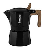 Кавоварка гейзерного типу MHW-3BOMBER Double Valve Moka Pot 1 cup, для заварювання кави, Чорна, з дерев'яною ручкою, алюміній