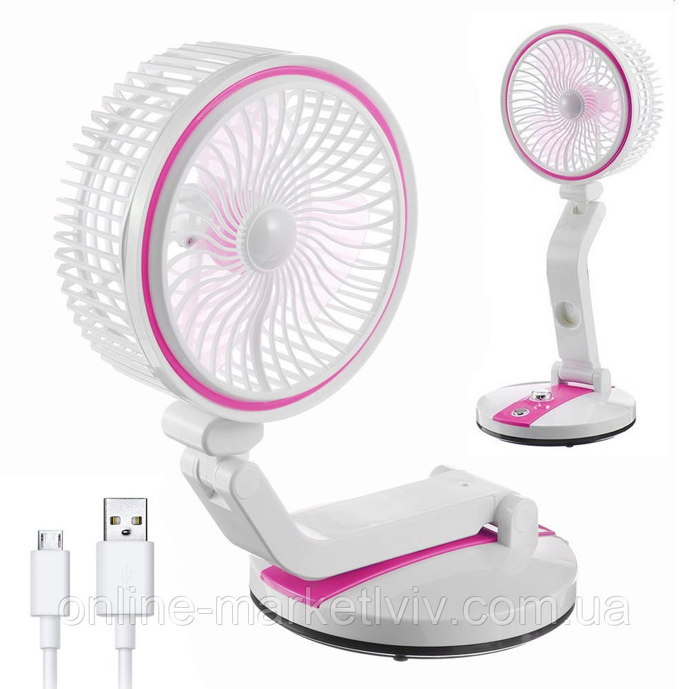 Акумуляторний вентилятор з LED підсвіткою та USB, HB-2019 / Настільний міні вентилятор