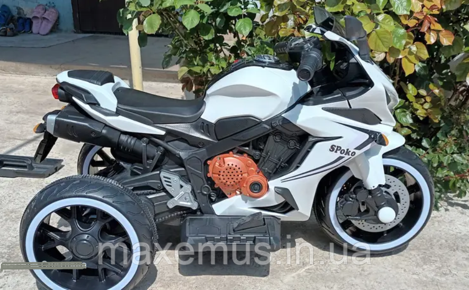 Електромотоцикл дитячий на акумуляторі 3-х колісний SPOKO N-518 електричний мотоцикл для дітей білий