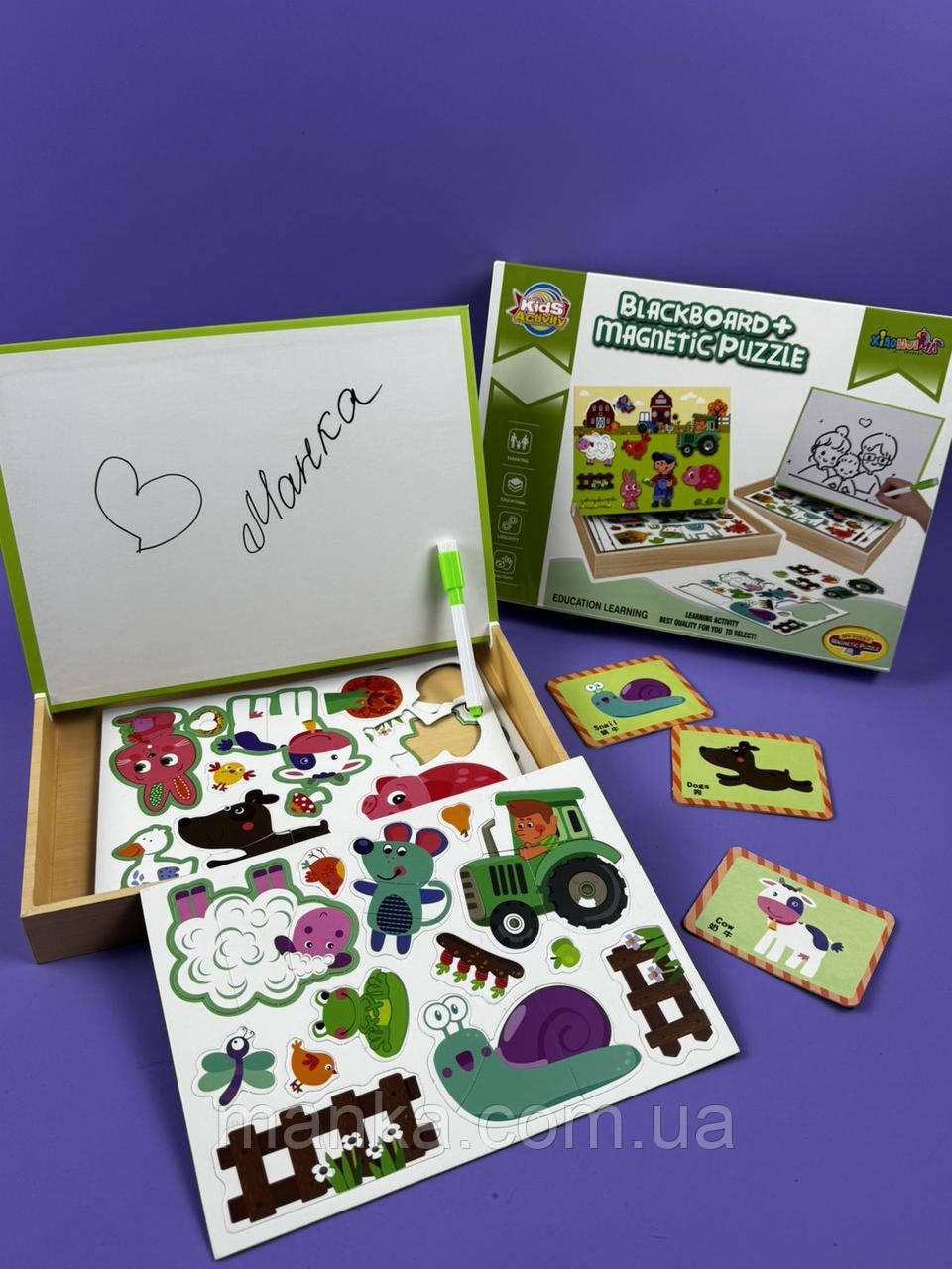 Деревяна дошка з магнітами  XHM - 9911 A  “Ферма”, дошка пиши-витирай, маркер, в коробці, фото 1