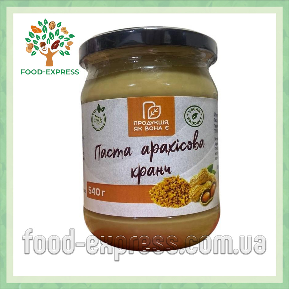 Арахісова паста кранч натуральна (без цукру) 540г, фото 1