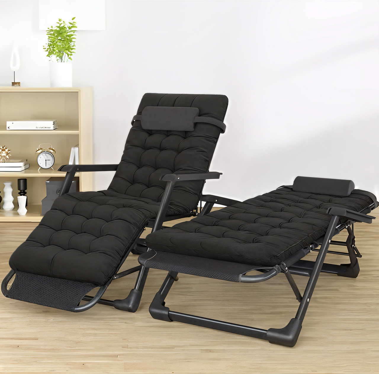 Розкладне крісло ліжко з подушкою LEOBRO Чорний (LB-FCB-G1-BLK)