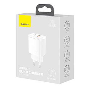 Мережевий зарядний пристрій Baseus Compact Quick Charger U+C 20W EU White ly