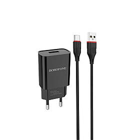 Мережевий зарядний пристрій BOROFONE BA20A Sharp single port charger set(Type-C) 10.5W Black ly
