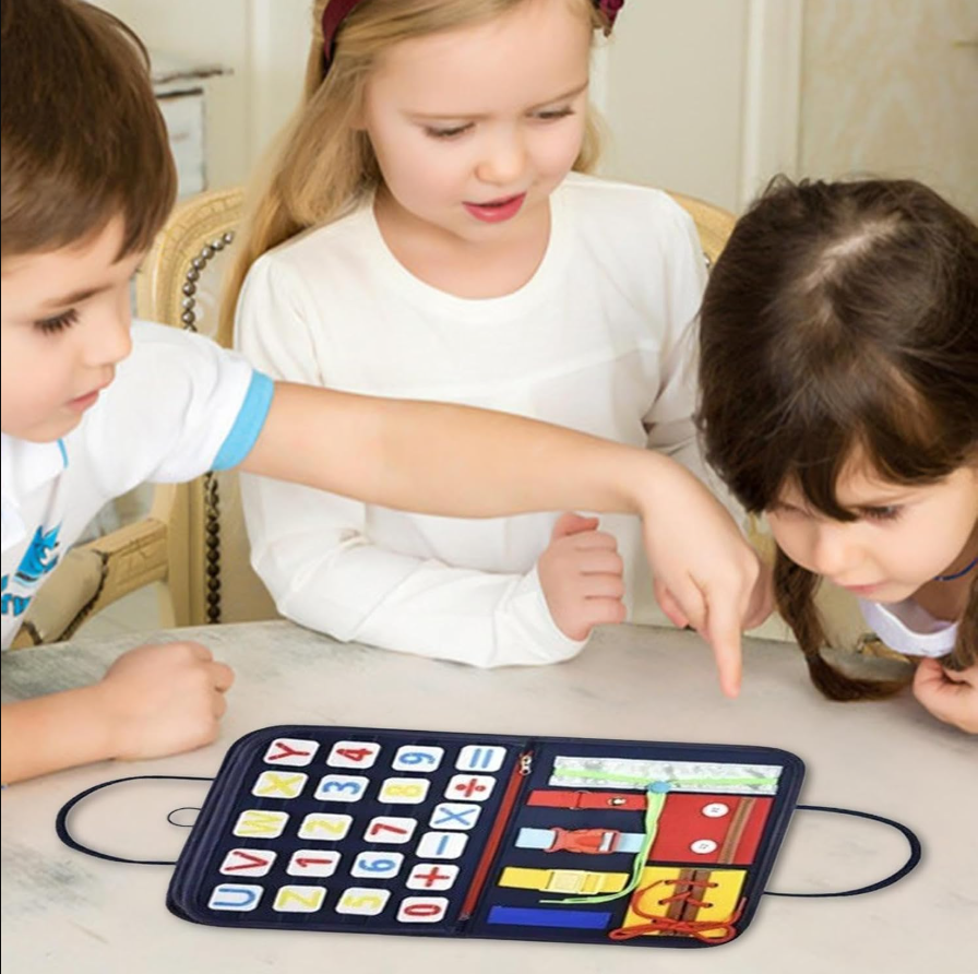 Розвивальна логічна папка для дітей бізіборд фетрова іграшка цифри фігури англійські літери застібки пряжки, фото 1