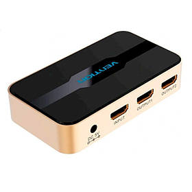 Сплітер Vention 1 In 2 Out HDMI Splitter 4K 30Hz Gold Aluminum Alloy Type EU Standard (ACBG0-EU) ly