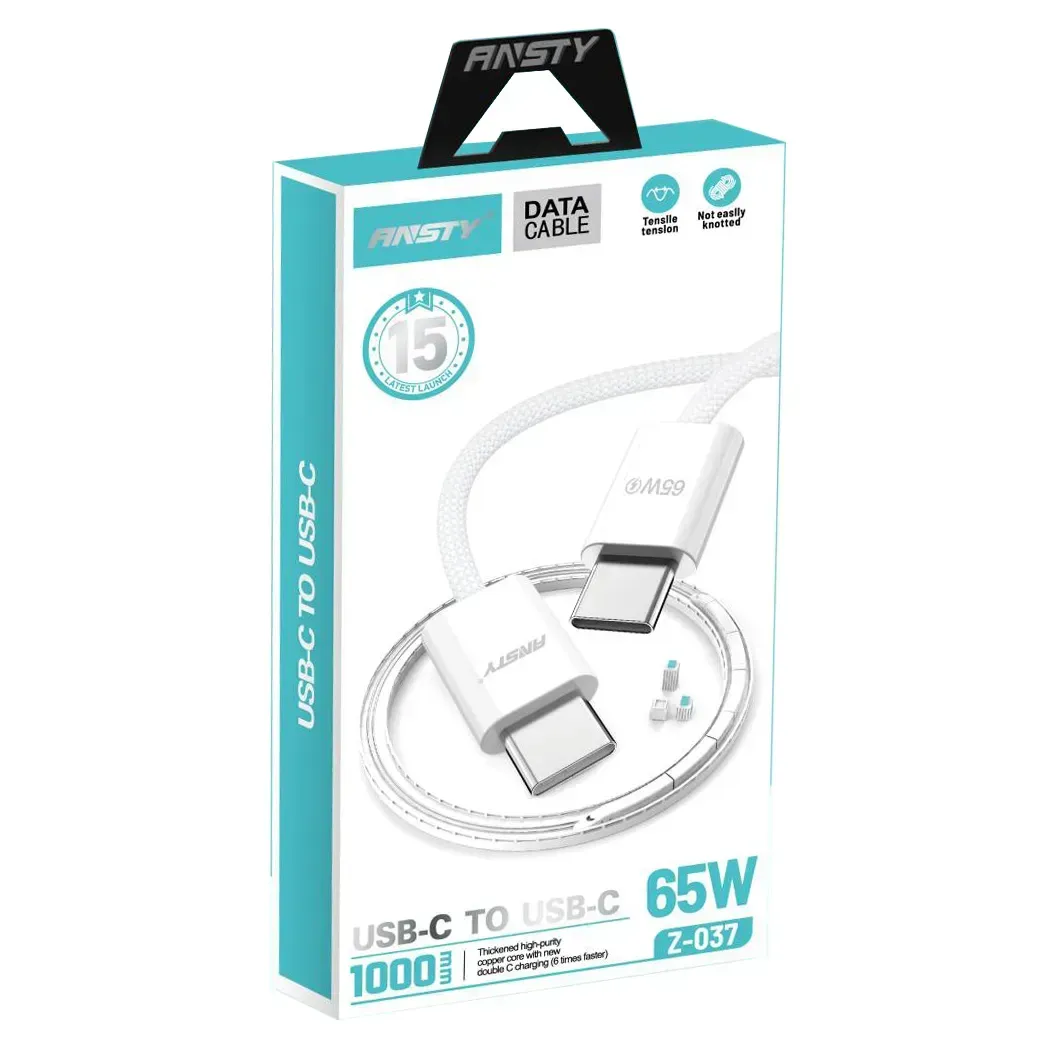 Кабель ANSTY Z-037 Type-C to Type-C Silicone 65W 1M Білий, фото 1